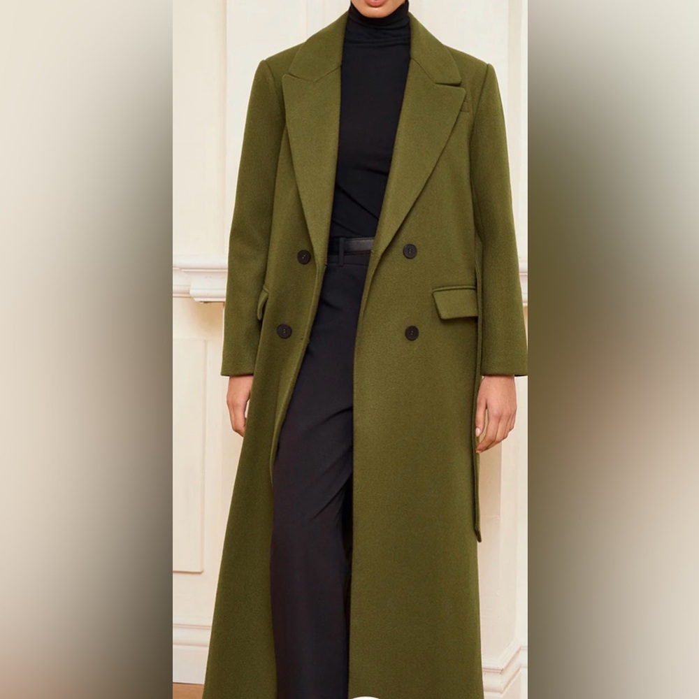 COMMENSE Olive Green Double-Breasted Coat